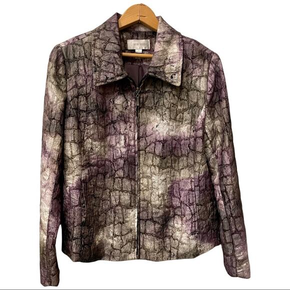 Vintage 90s Erin London Y2K Jacket Snakeskin Pattern Boxy Collared Zip Front Sm - Picture 1 of 12